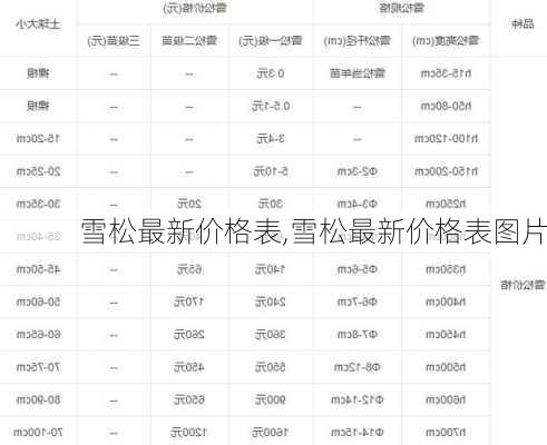 雪松最新价格表,雪松最新价格表图片