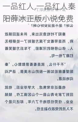 一品红人,一品红人秦阳薛冰正版小说免费